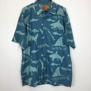 Margaritaville Blue Shark Print Casual Button Down Shirt